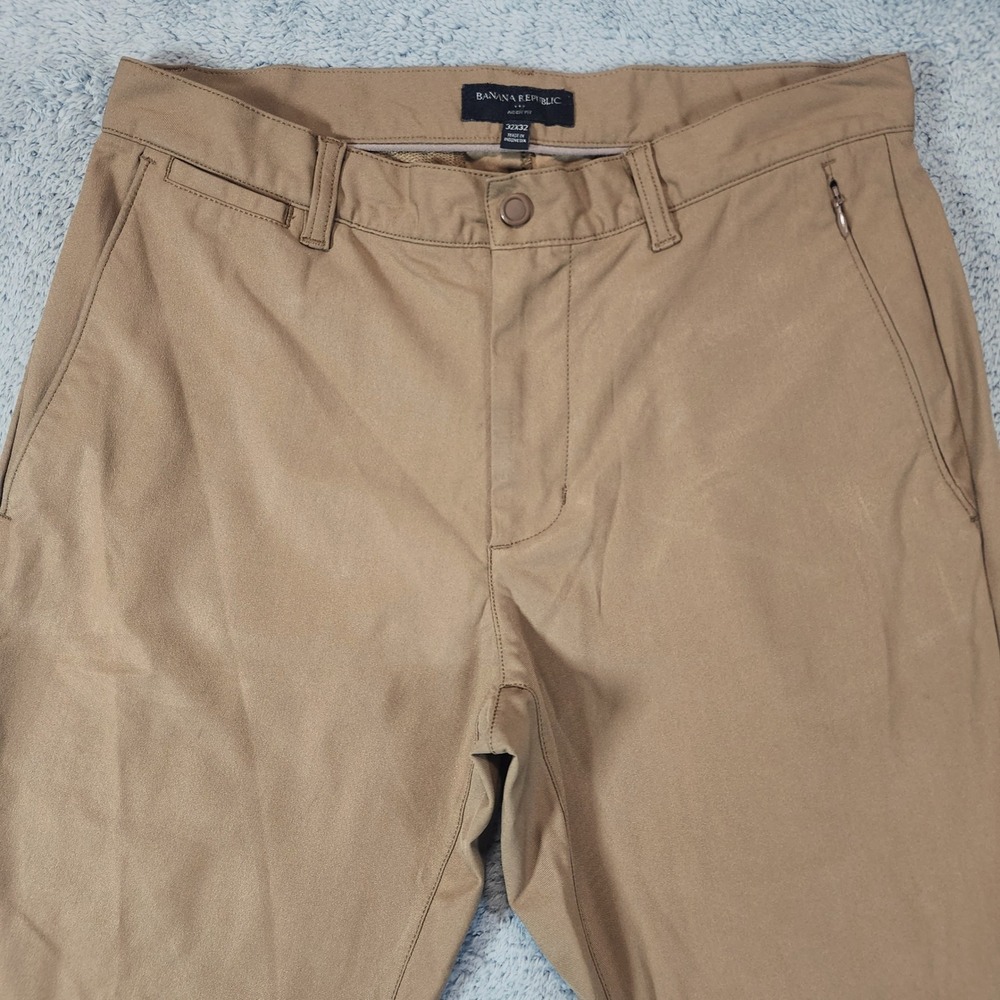 Banana Republic Performance Pants Mens 32x30 Beige Aiden Tech Ankle Snap Taper - Picture 2 of 12